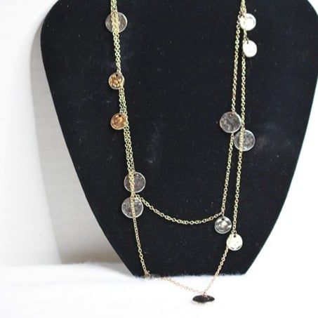Daisy Fuentez Hammered Gold Tone Disc Link Chain Single Strand Casual Necklace